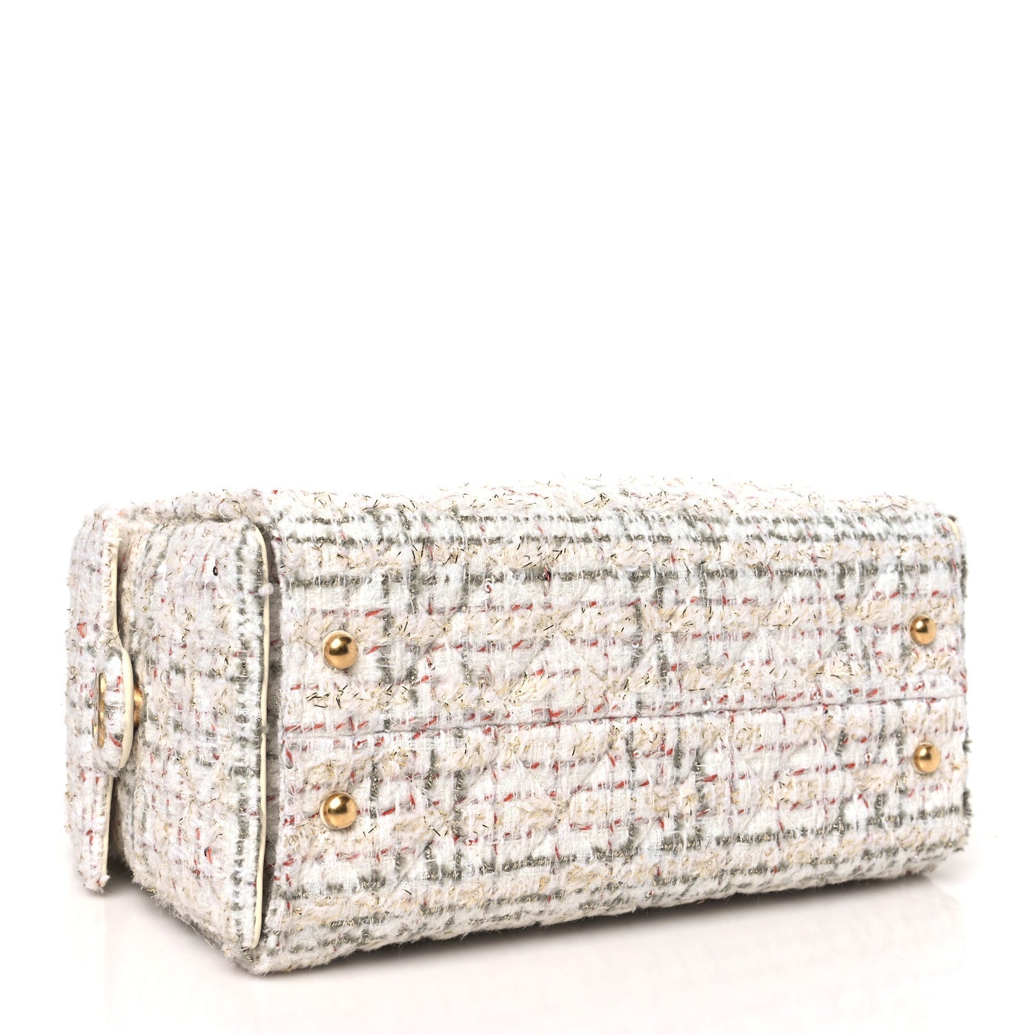 Tweed Quilted Small Chanel 25 Handbag Ecru Khaki Gold Red