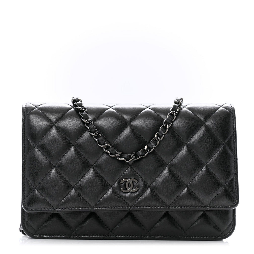 Lambskin Quilted Wallet On Chain WOC So Black