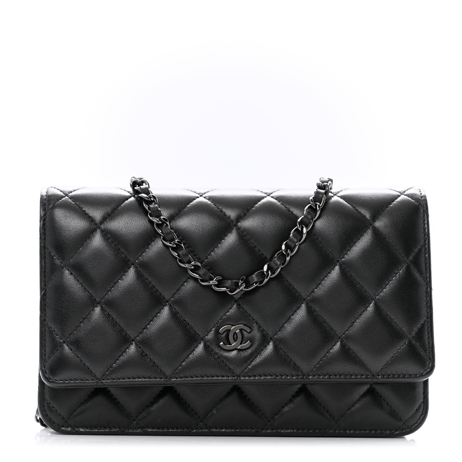 Lambskin Quilted Wallet On Chain WOC So Black