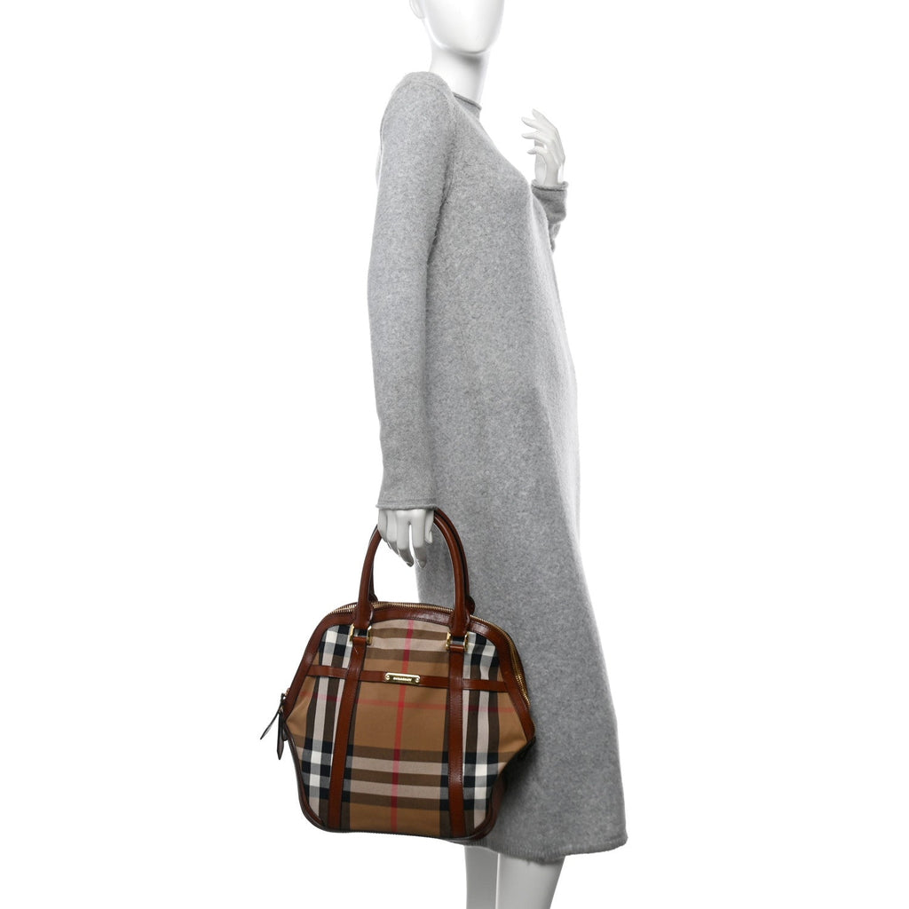 Bridle Calfskin House Check Medium Orchard Bowling Bag Dark Tan
