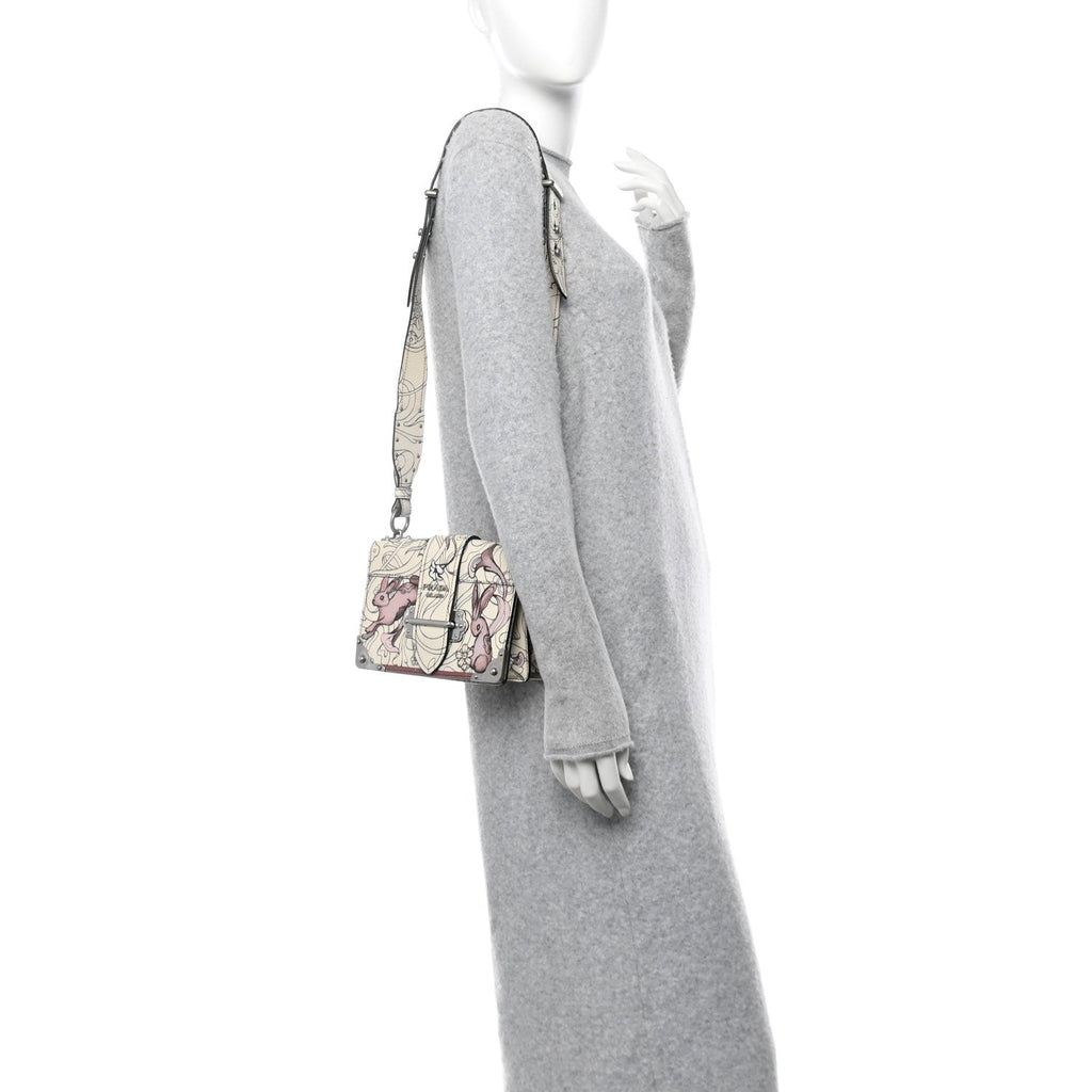 X JAMES JEAN Glace Calfskin Rabbit Print Cahier Bag Opaline