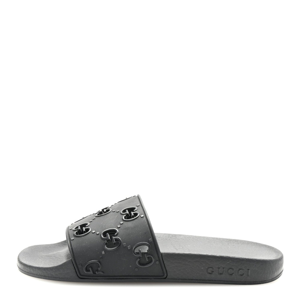 Rubber GG Monogram Perforated Womens Slide Sandals 39 Black