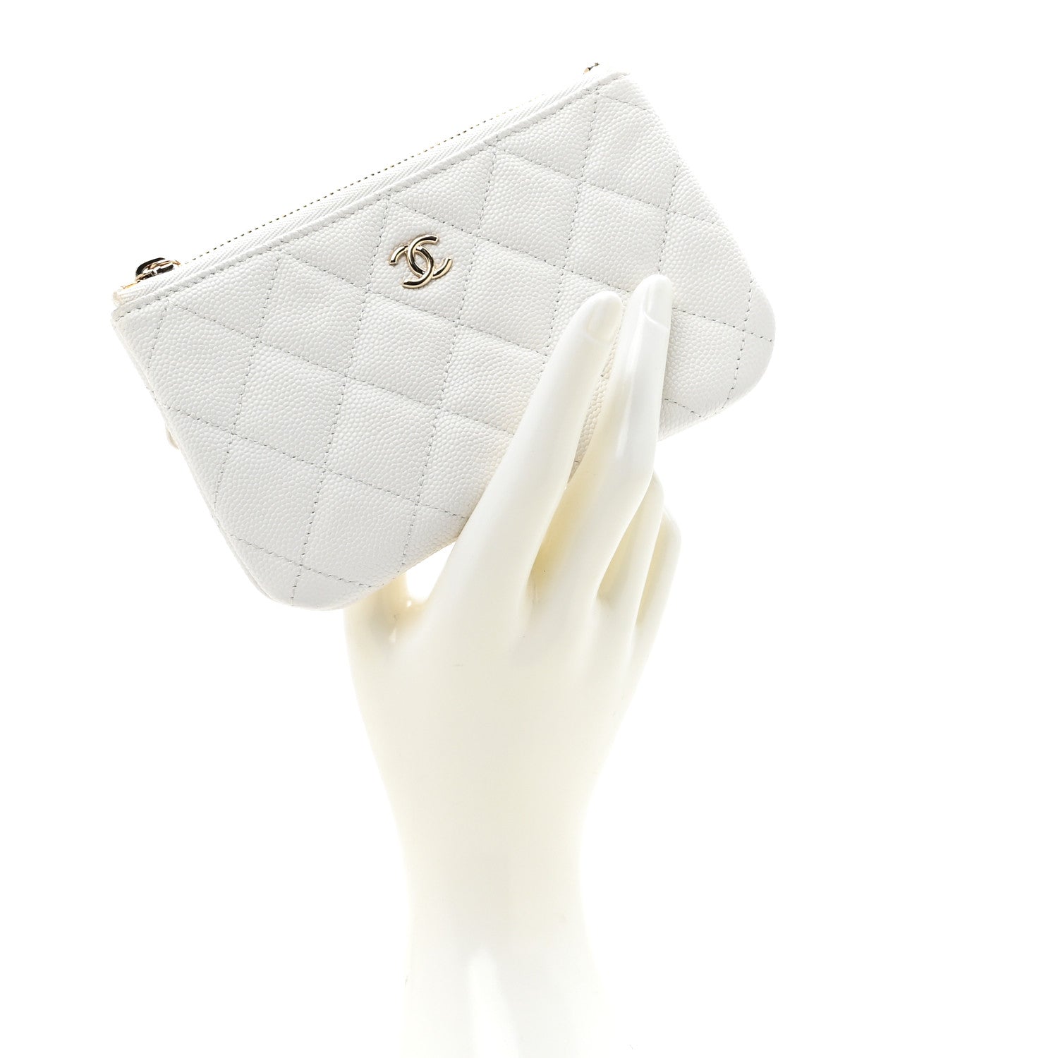 Caviar Quilted Small Pouch White