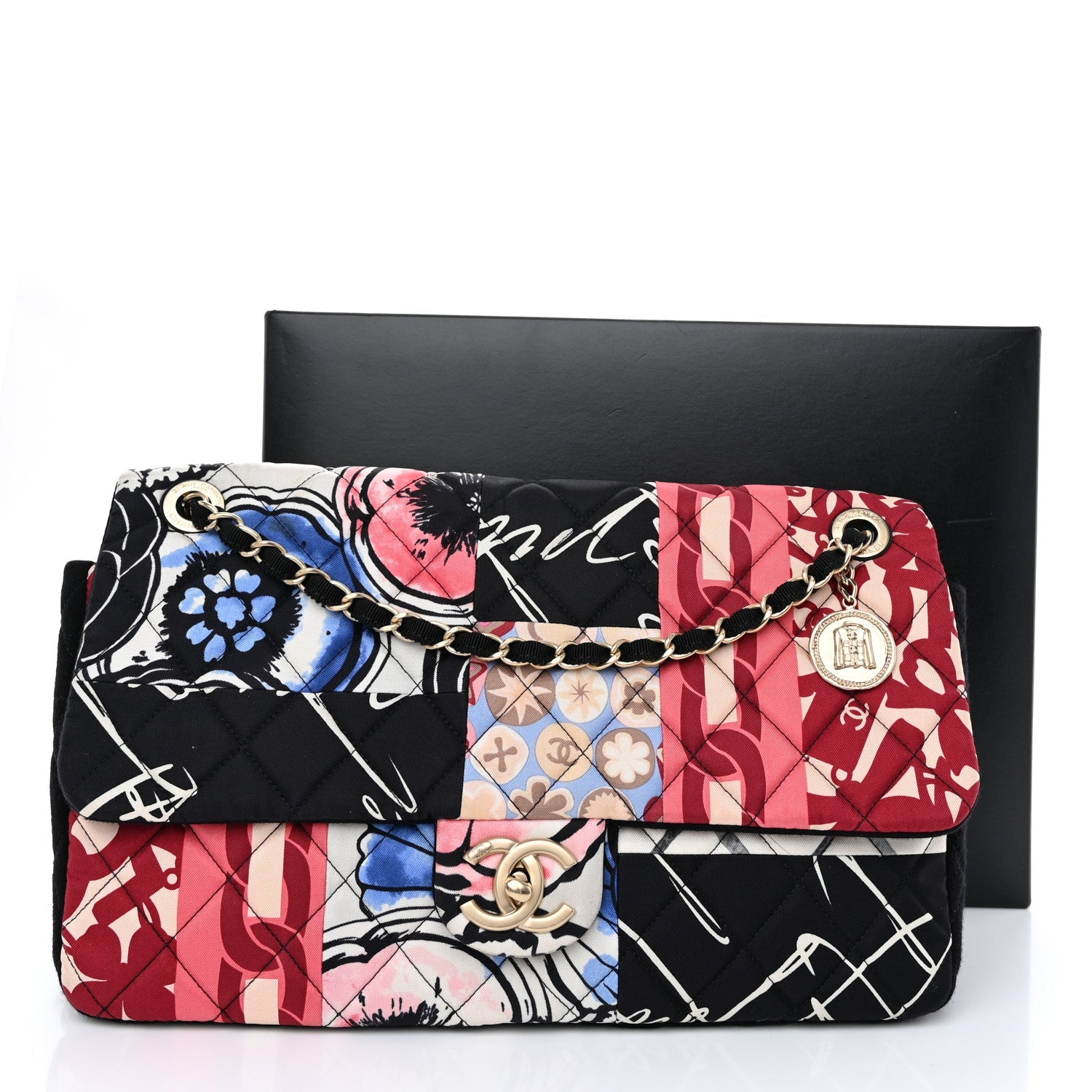 Fabric Quilted Patchwork Medium Flap Red Black Multicolor