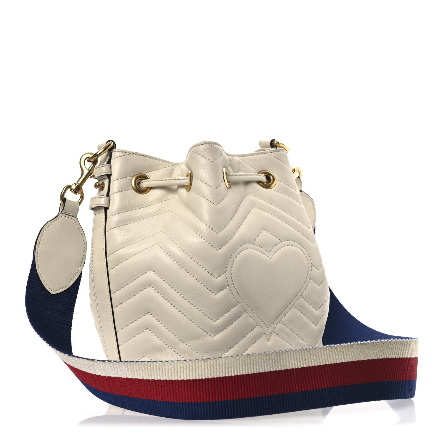 Calfskin Matelasse Sylvie Web GG Marmont Bucket Bag White