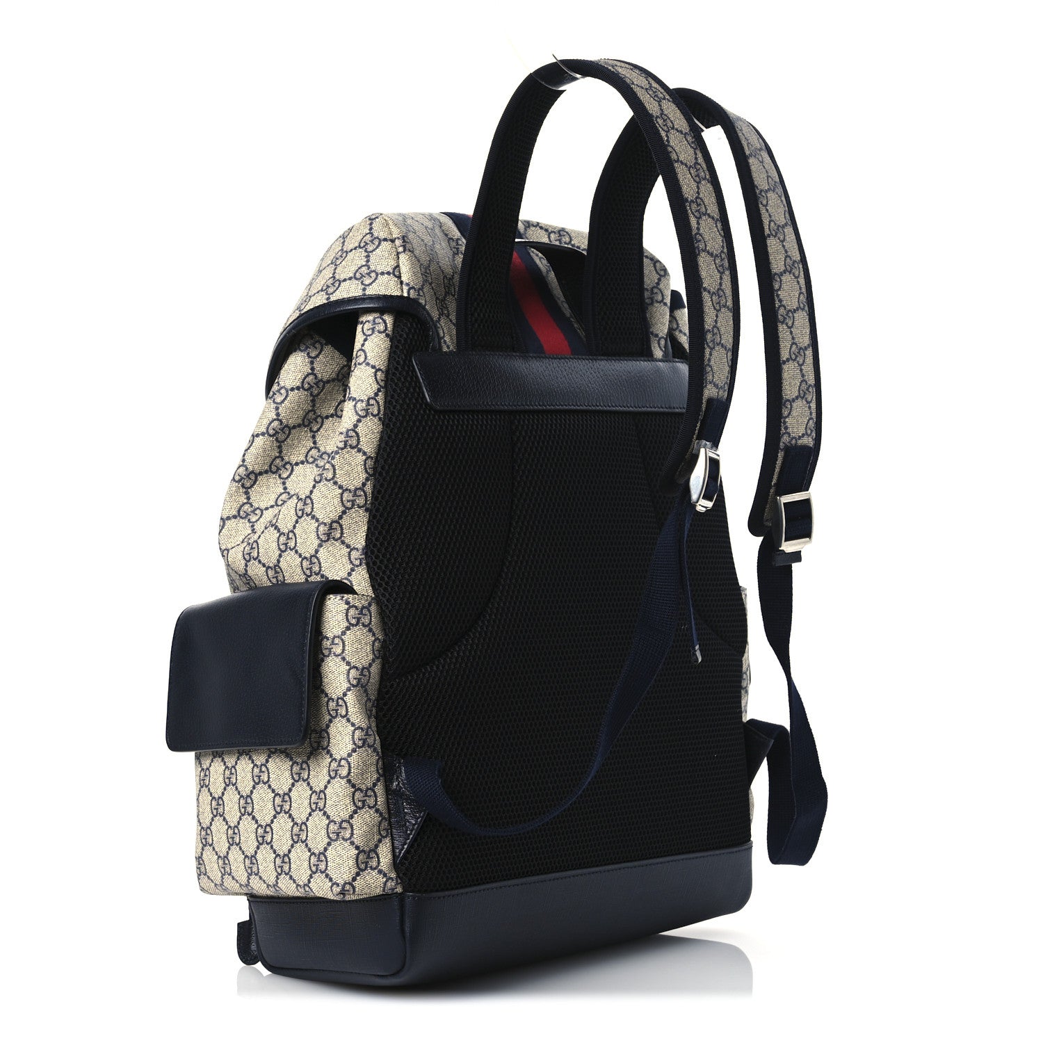 GG Supreme Monogram Medium Ophidia Double Buckle Backpack Beige Blue Black