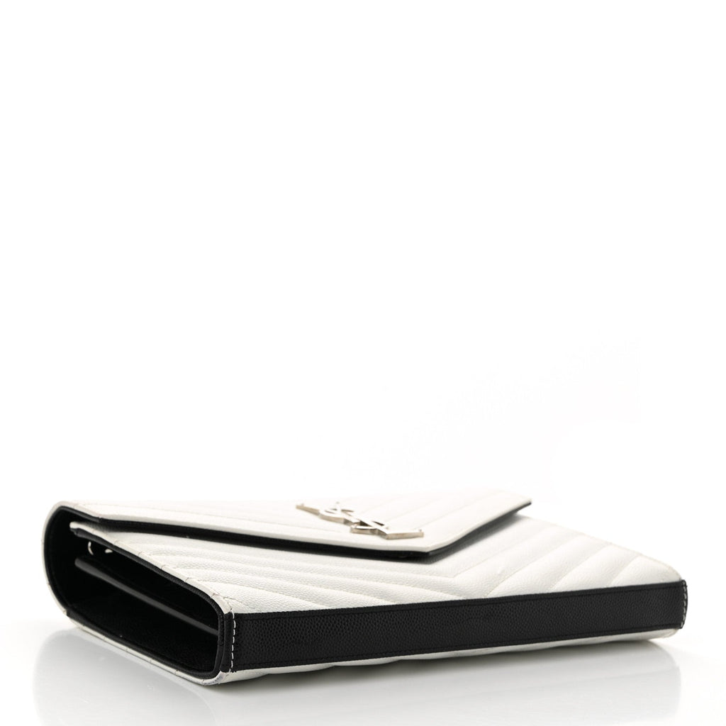 Grain De Poudre Matelasse Bi-Color Chevron Monogram Chain Wallet White Black