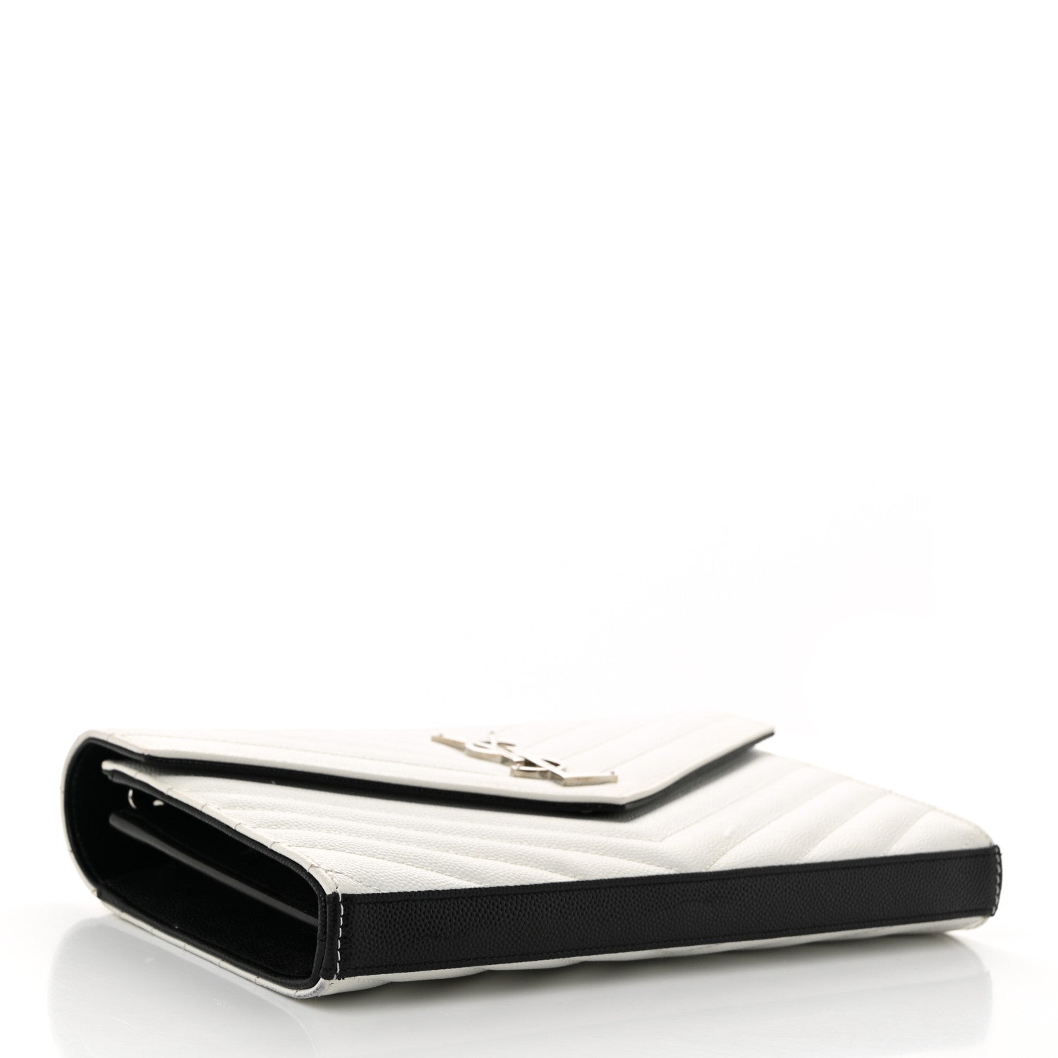 Grain De Poudre Matelasse Bi-Color Chevron Monogram Chain Wallet White Black