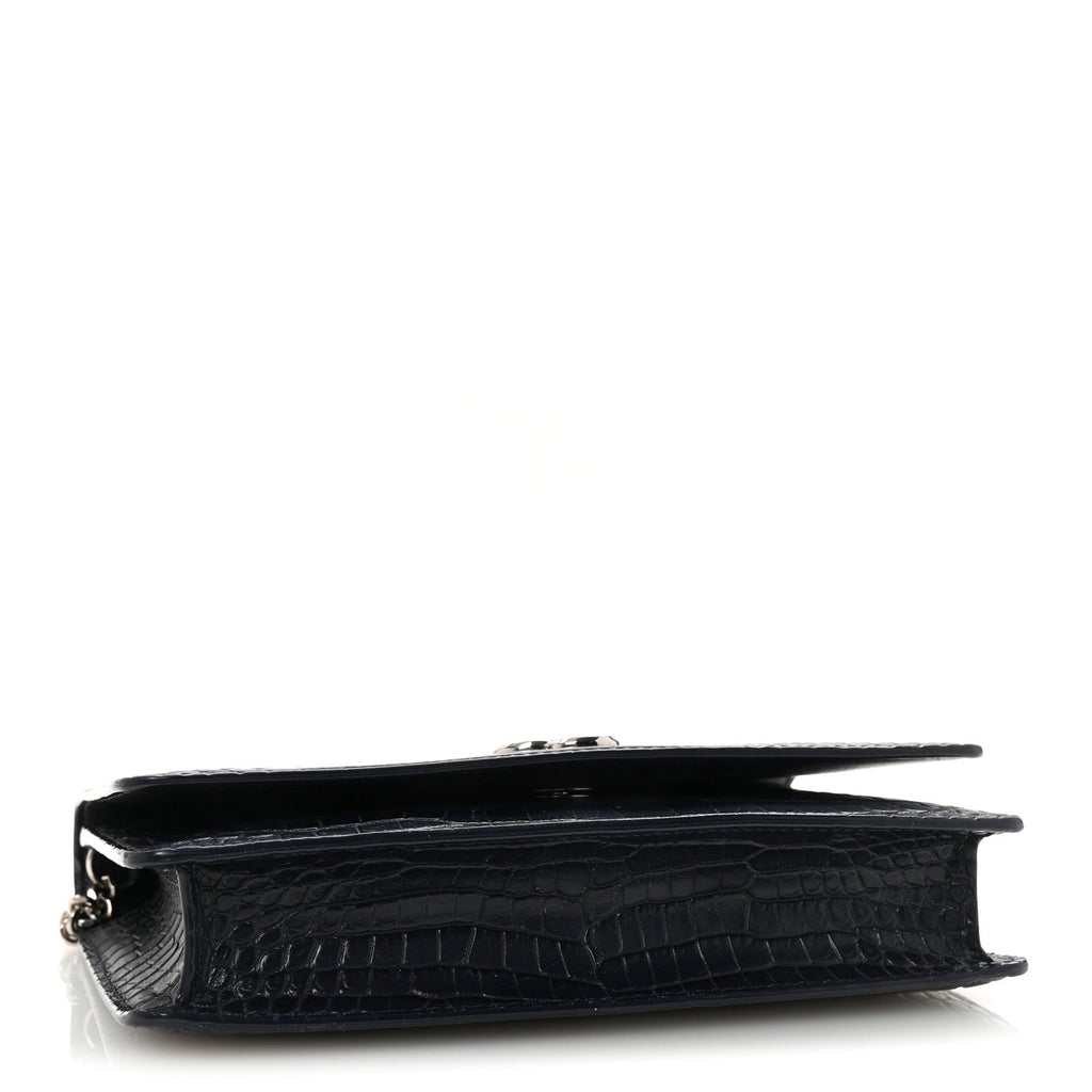 Calfskin Crocodile Embossed Palace Crossbody Navy