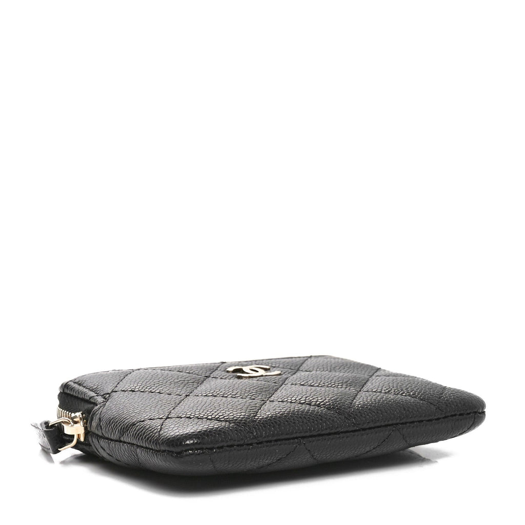 Caviar Quilted Zip  Holder Wallet Black