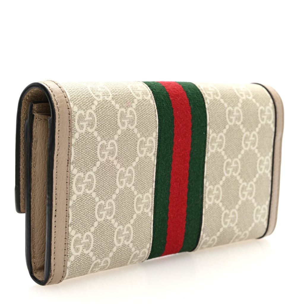 GG Supreme Monogram Web Ophidia Continental Wallet Beige Mystic White Oatmeal