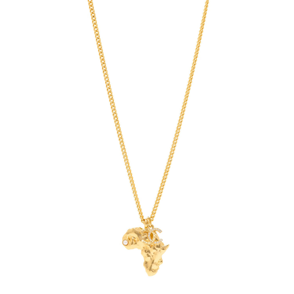 Crystal Pearl CC Africa Pendant Necklace Gold White