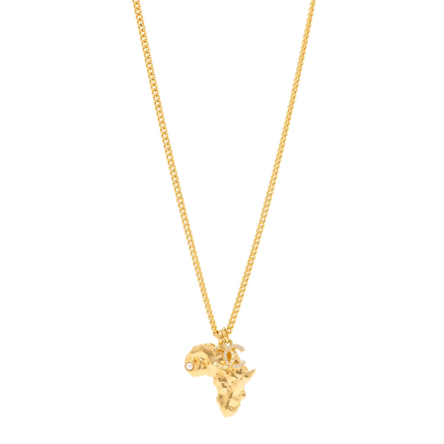 Crystal Pearl CC Africa Pendant Necklace Gold White