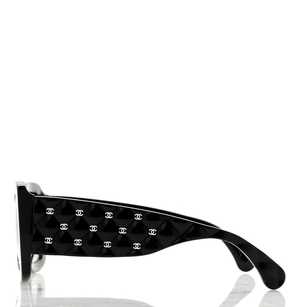Acetate Quilted CC Rectangle Sunglasses 5483-A Black