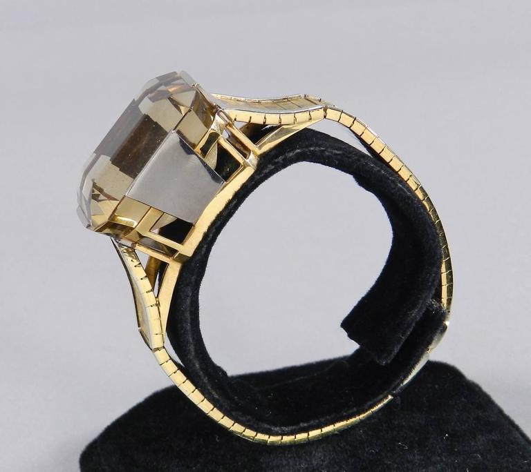 Vintage 1970's Retro Style Eszeha Smoky Citrine Gold Bracelet and Ring Set