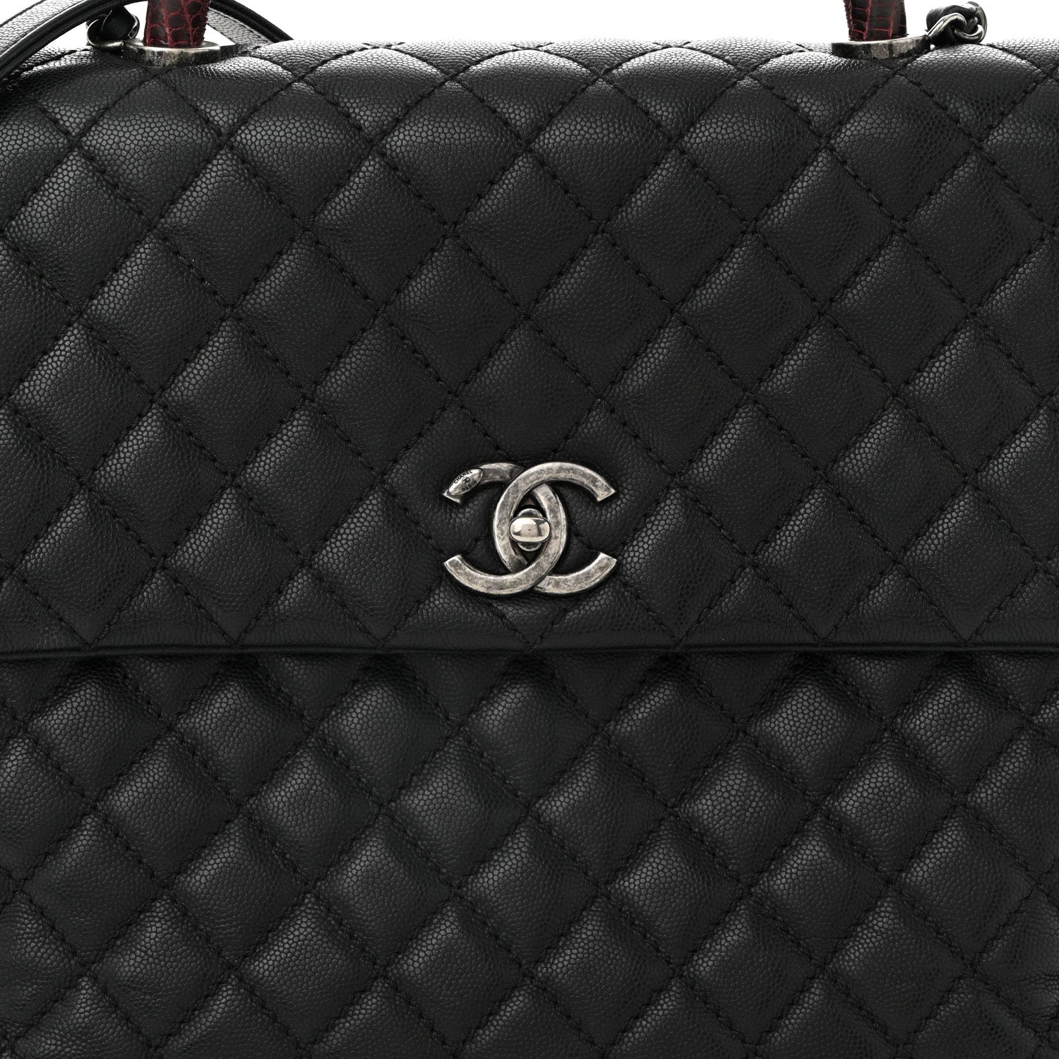 Caviar Lizard Quilted Large Coco Handle Flap Grey