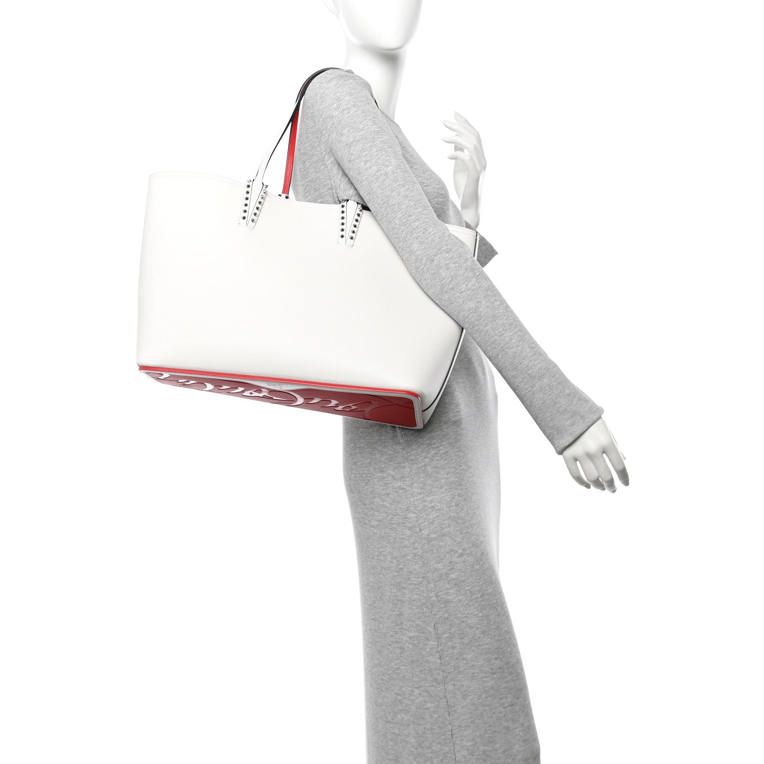 Calfskin Spikes Large East West Cabata Tote Snow