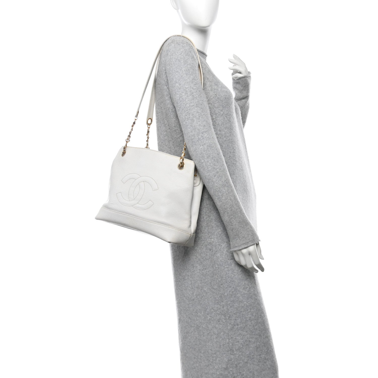 Caviar CC Shoulder Bag White