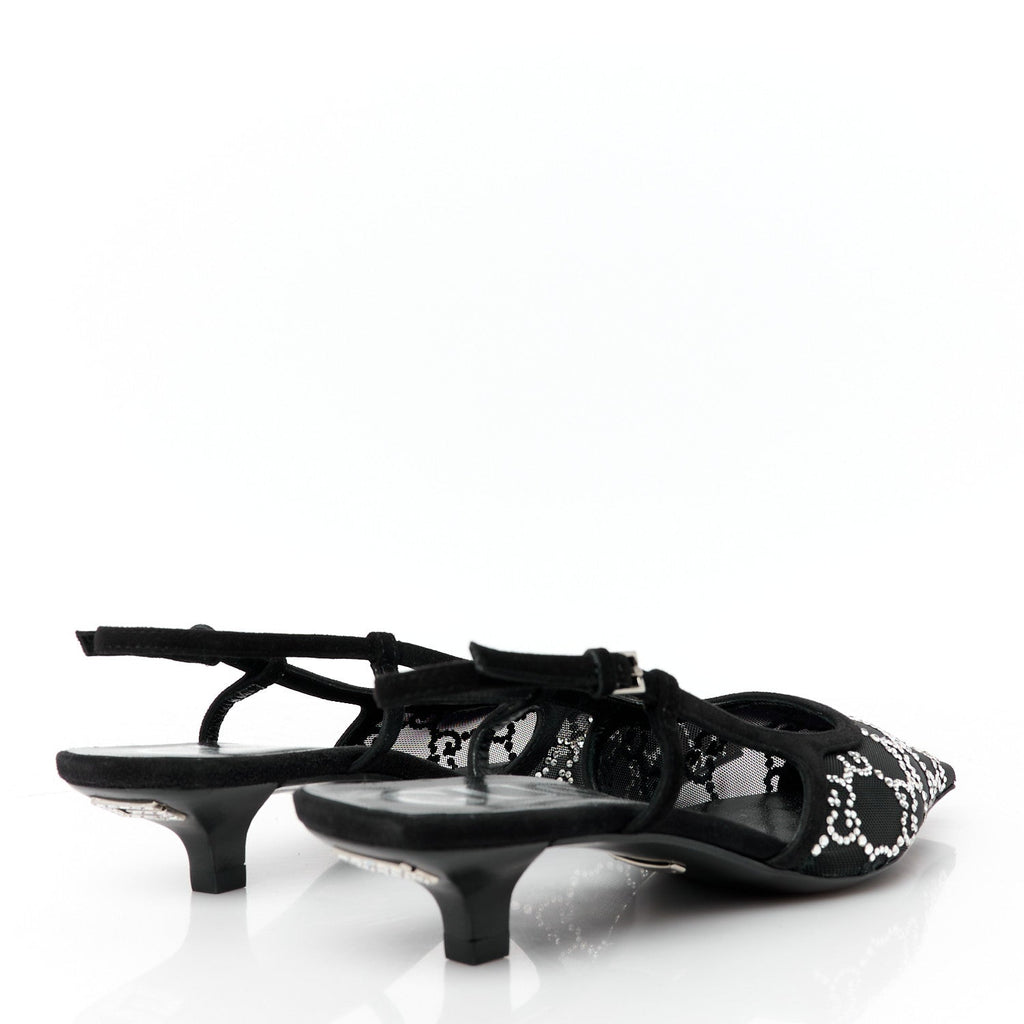 Tela Retino Kid Scamosciato Crystal GG Monogram Square G 35mm Slingback Pumps 35 Black