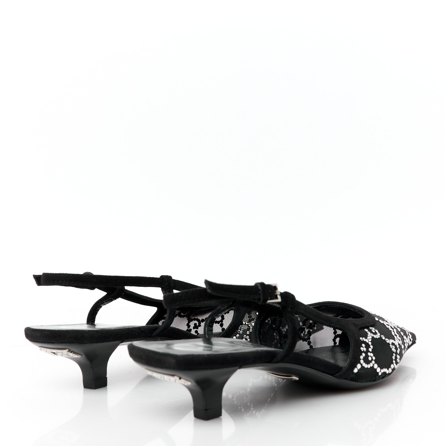 Tela Retino Kid Scamosciato Crystal GG Monogram Square G 35mm Slingback Pumps 35 Black