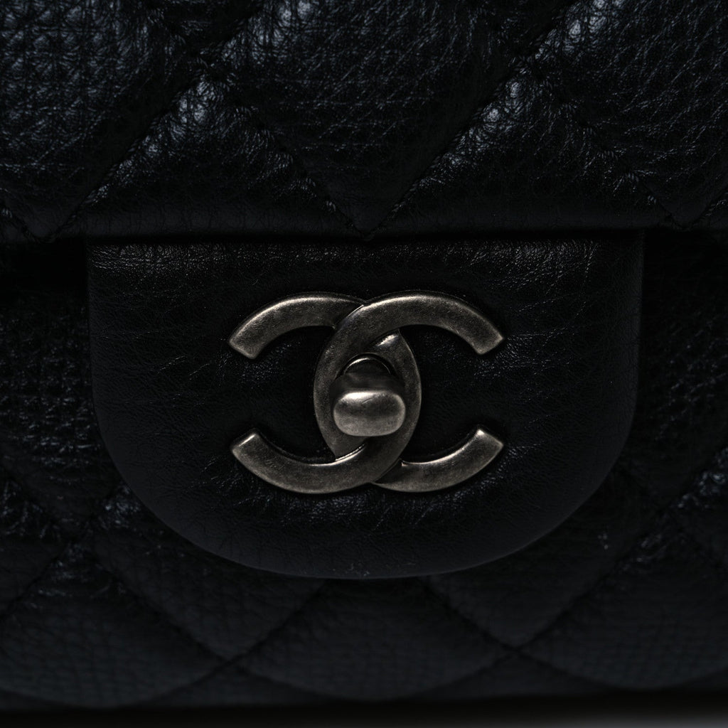 Grained Calfskin Quilted Small XXL Travel Flap Bag Black
