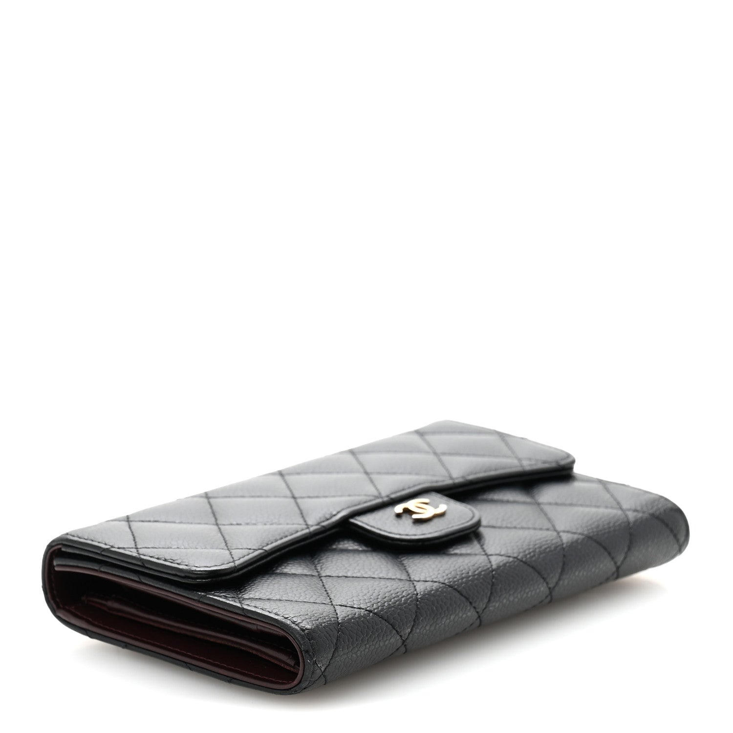Caviar Quilted Large Flap Wallet Black
