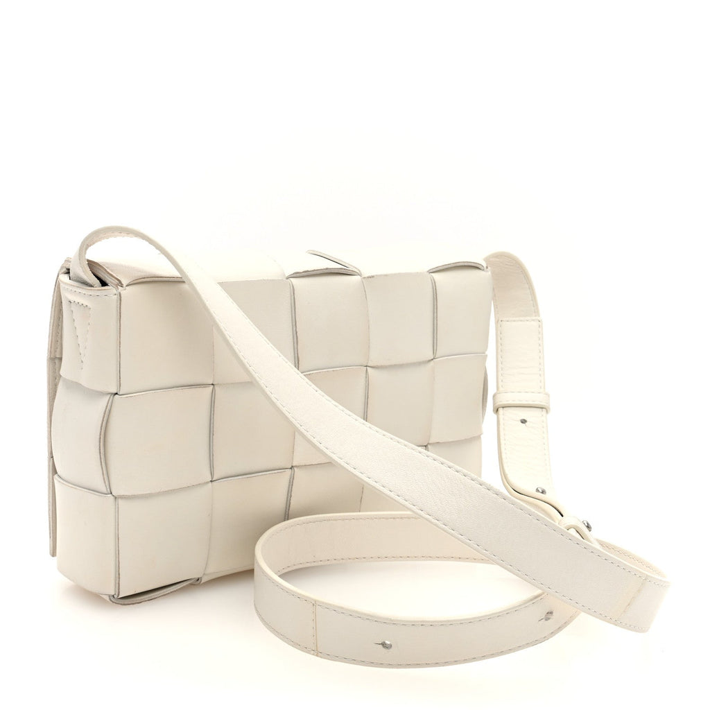 Lambskin Maxi Intrecciato Cassette Crossbody Bag White
