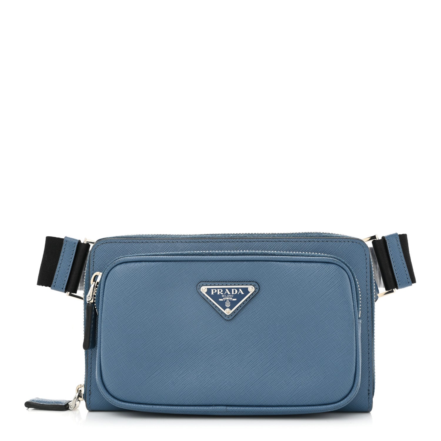 Saffiano Travel Double Zip Crossbody Belt Bag Cobalto
