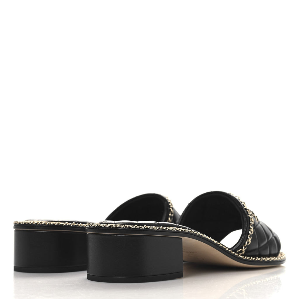 Lambskin Quilted Chain CC Mules 39 Black