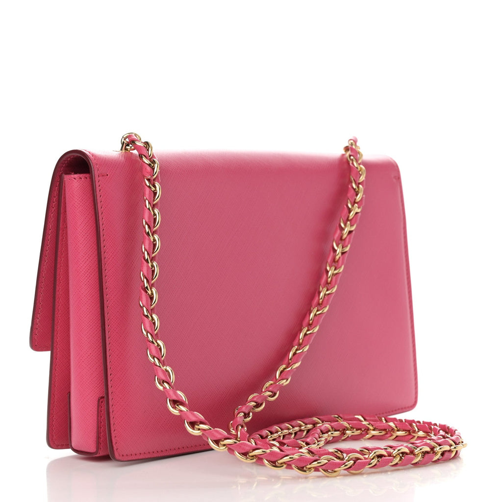 Hammered Calfskin Vara Bow Chain Crossbody Pink