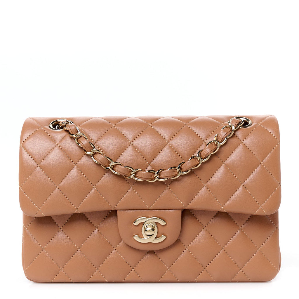 Lambskin Quilted Small Double Flap Brown