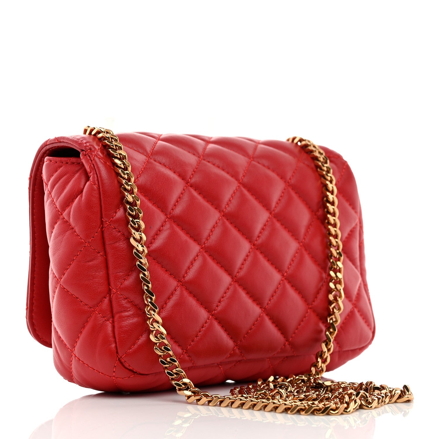 Nappa Quilted Small Medusa Chain Crossbody Red