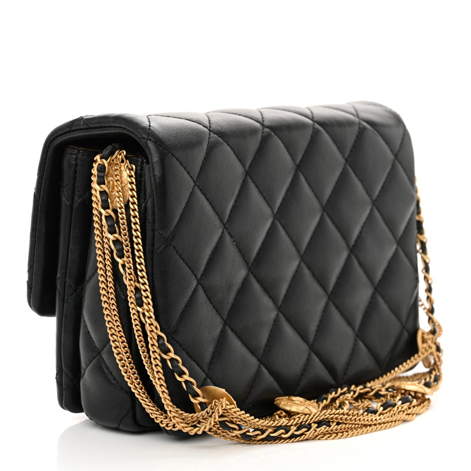 Lambskin Quilted Mini Medallion Multi Chain Flap Black