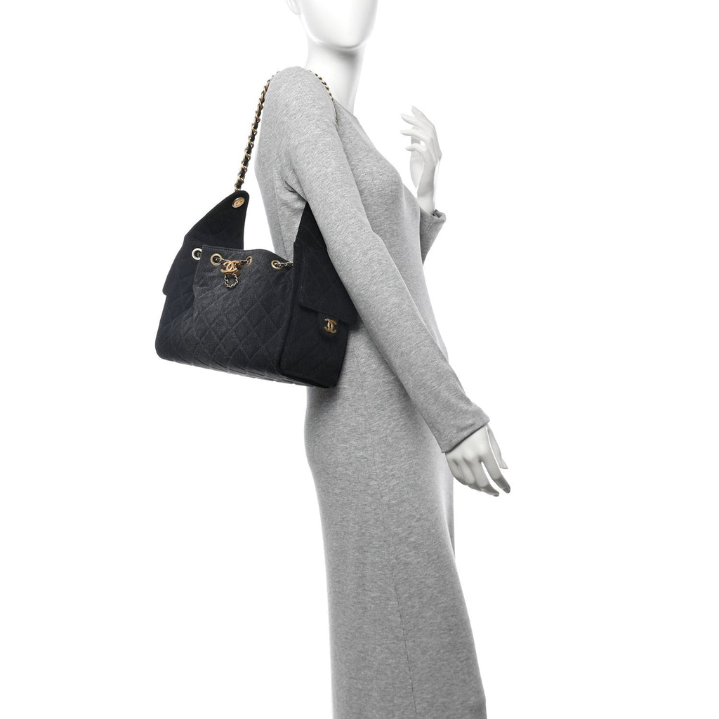 Washed Denim Quilted Small Chanel 25 Handbag Black