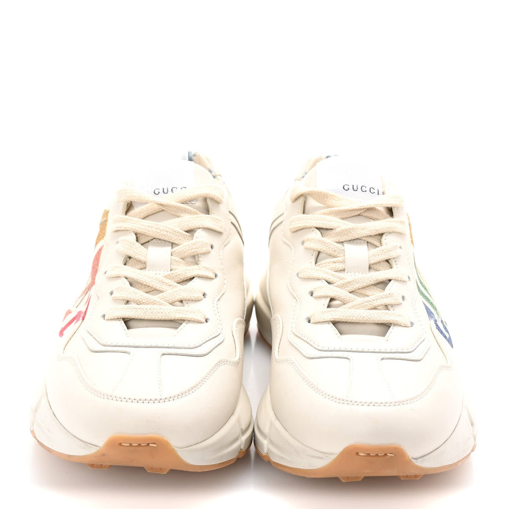 Calfskin Glitter Game Logo Womens Rhyton Sneakers 38 Mystic White