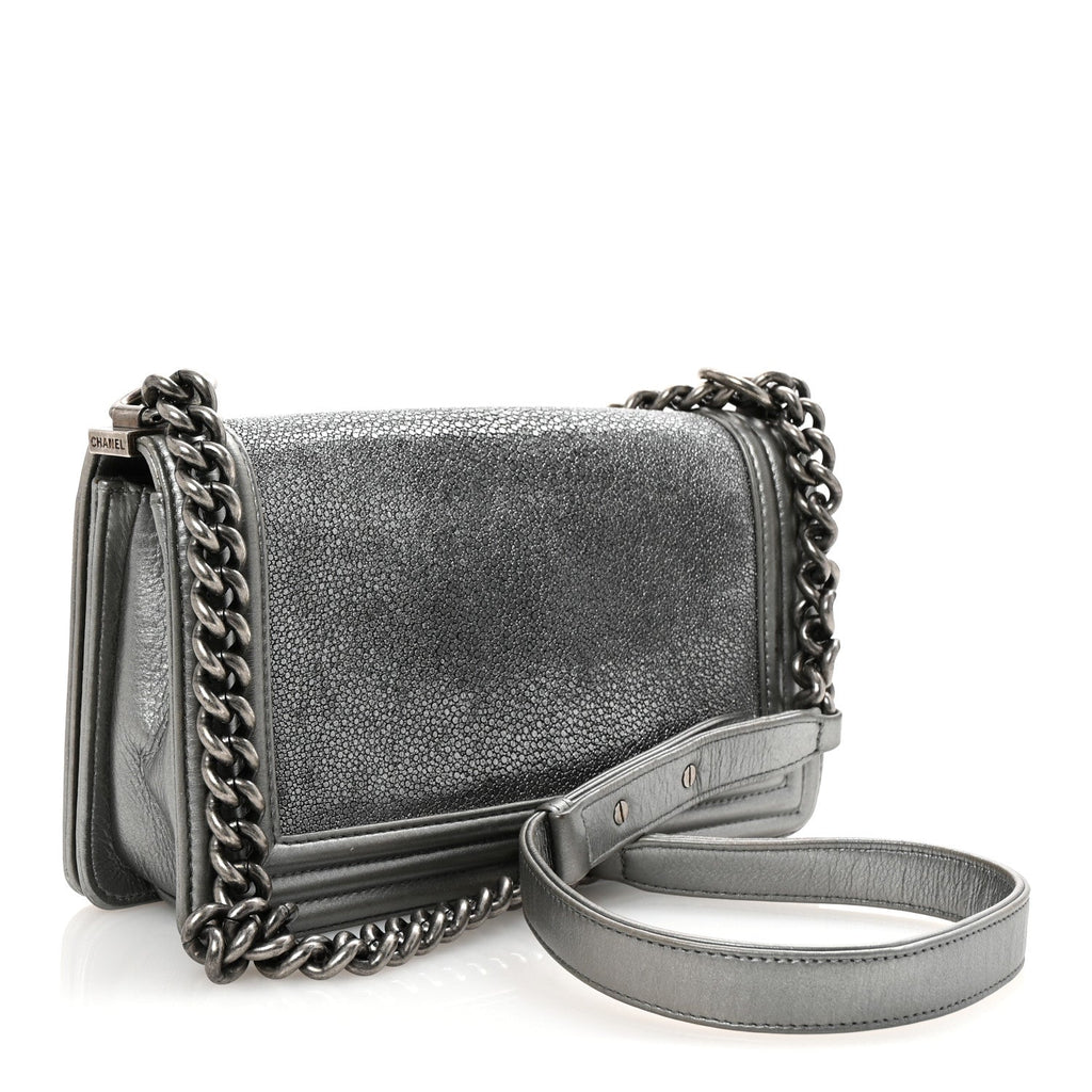 Metallic Galuchat Stingray Medium Boy Flap Silver