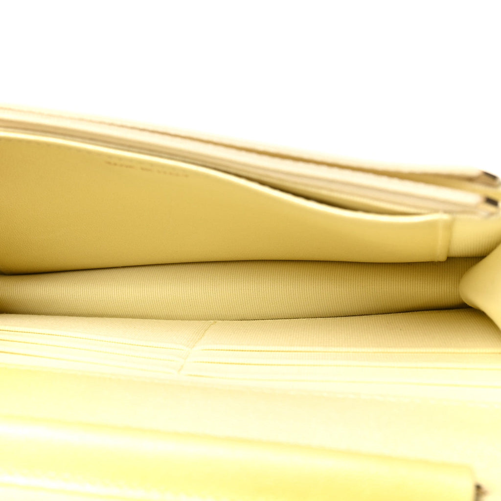 Iridescent Goatskin Quilted Wallet on Chain WOC Light Yellow
