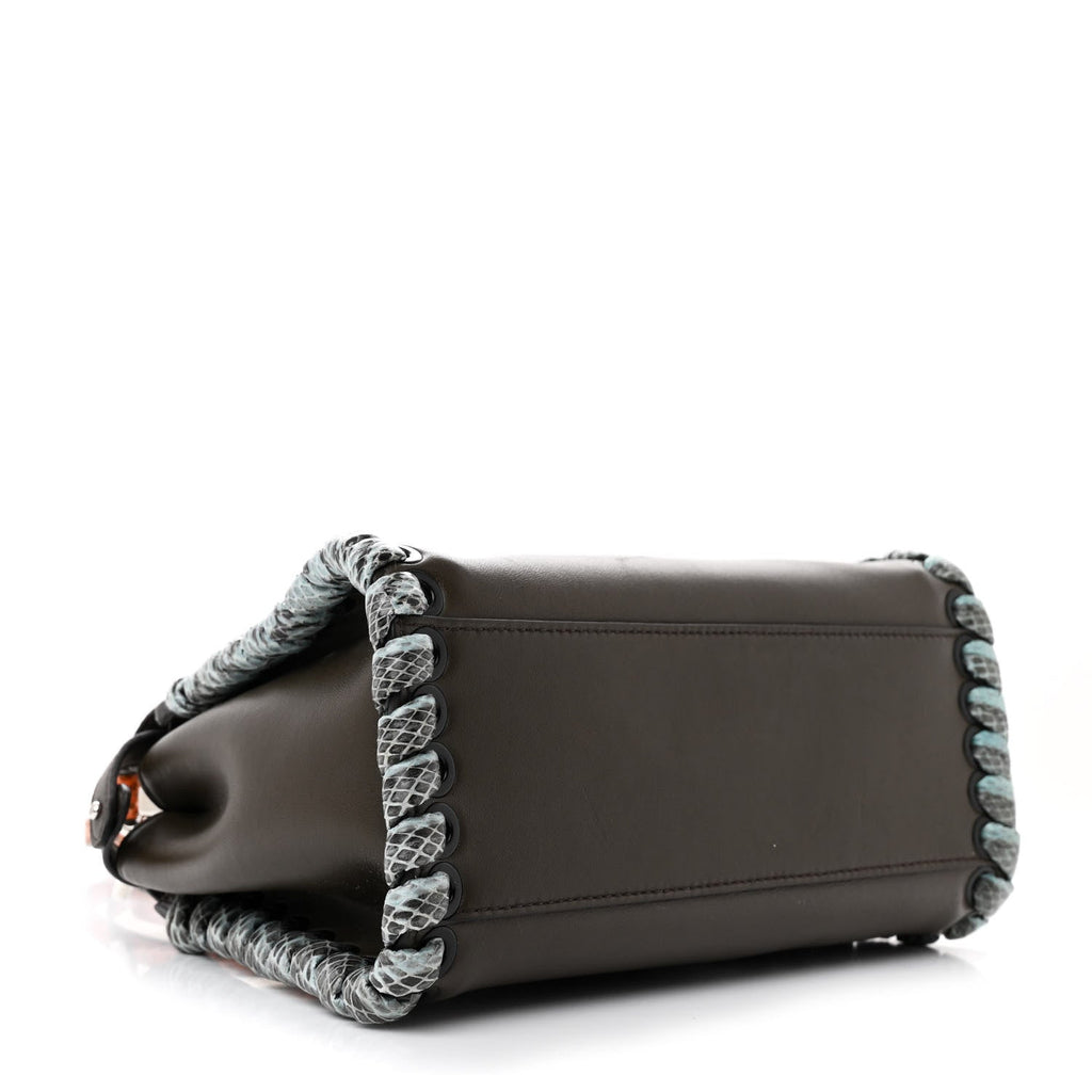 Calfskin Elaphe Lace Up Selleria Mini Peekaboo Iconic Satchel Verde Prato Arancio