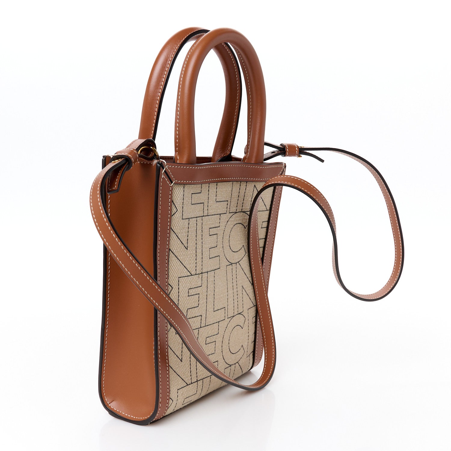 Canvas Calfskin All Over Print Mini Vertical Cabas Natural Tan