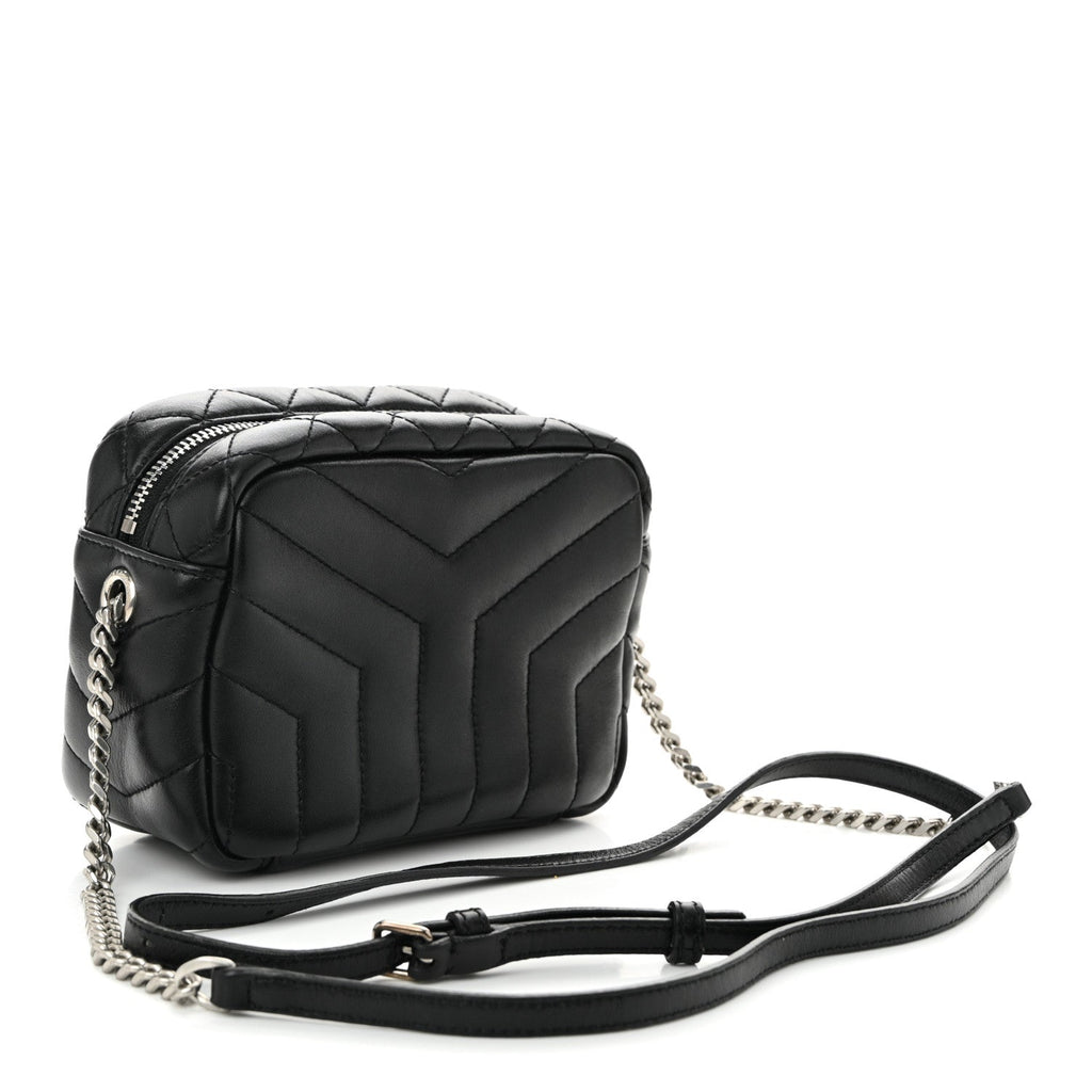 Calfskin Y Quilted Monogram Mini Loulou Bowling Bag Black