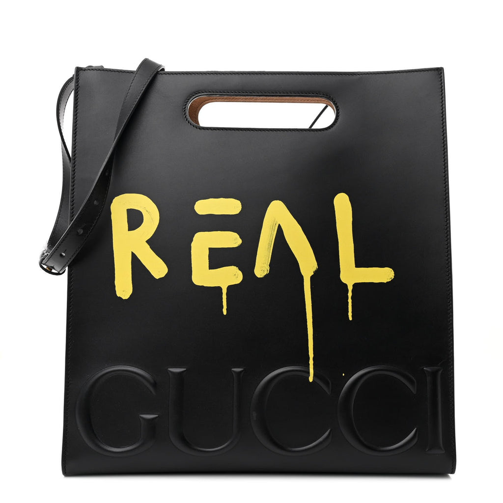 Calfskin GucciGhost Real Medium XL Tote Black Yellow