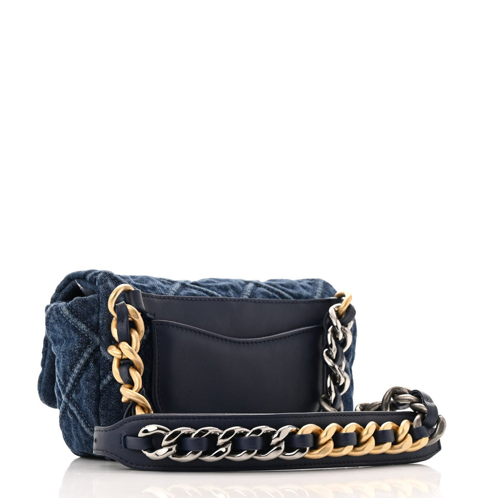 Denim Quilted Chanel 19 Waist Bag Blue