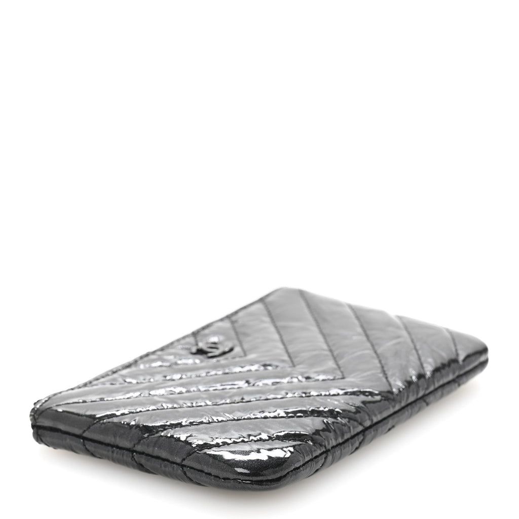 Patent Chevron Quilted Small Reissue Cosmetic Case So Black