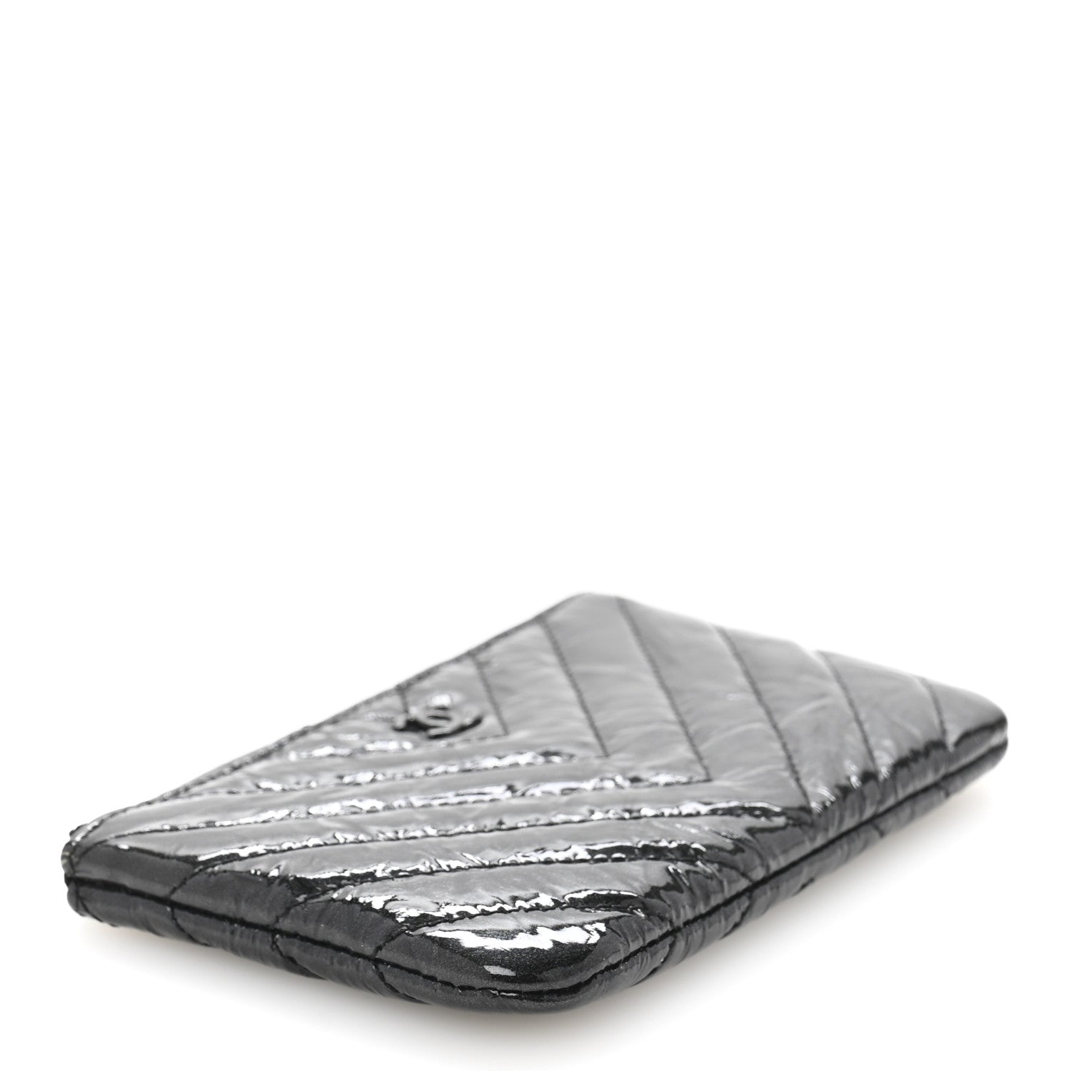 Patent Chevron Quilted Small Reissue Cosmetic Case So Black