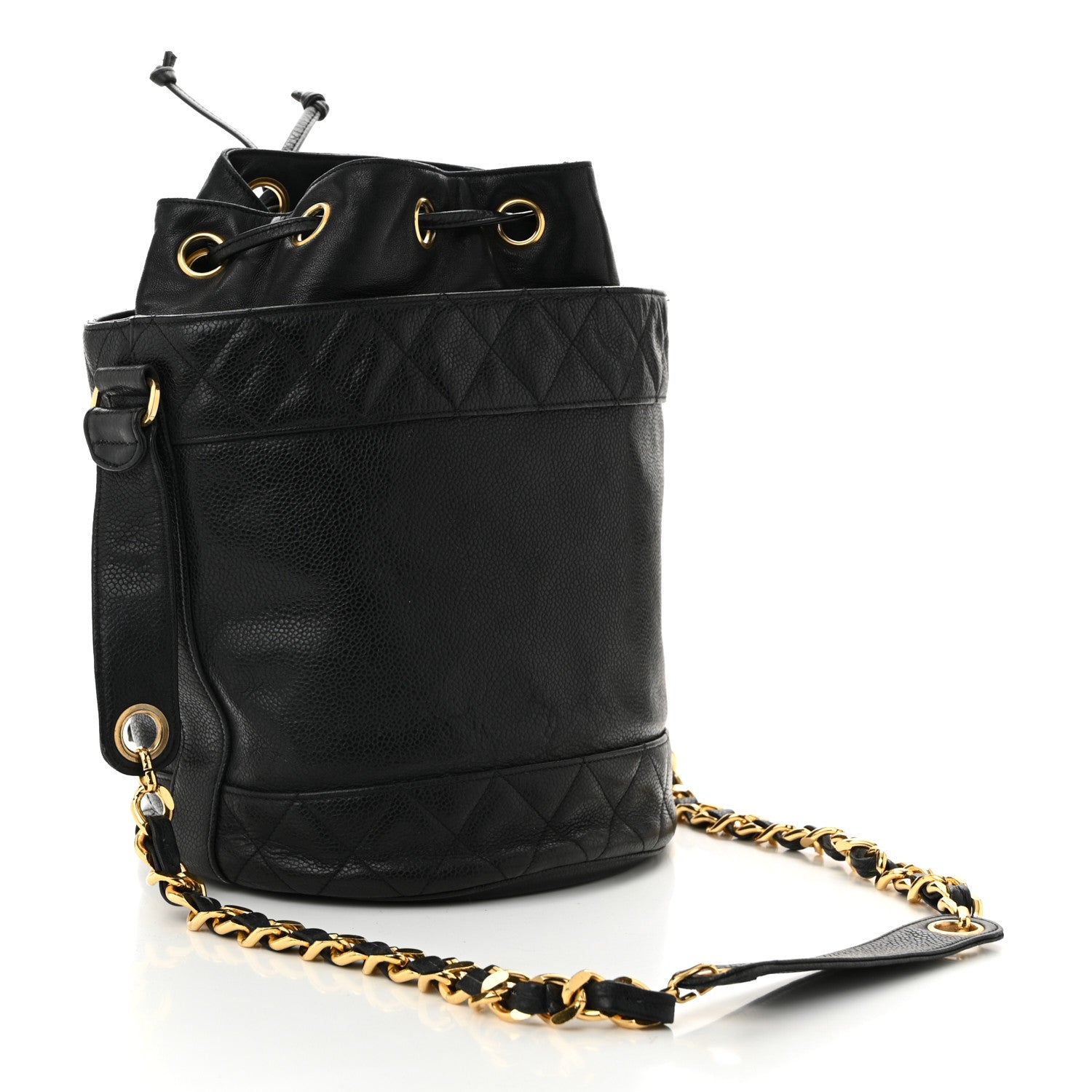 Caviar Drawstring Bucket Shoulder Bag Black