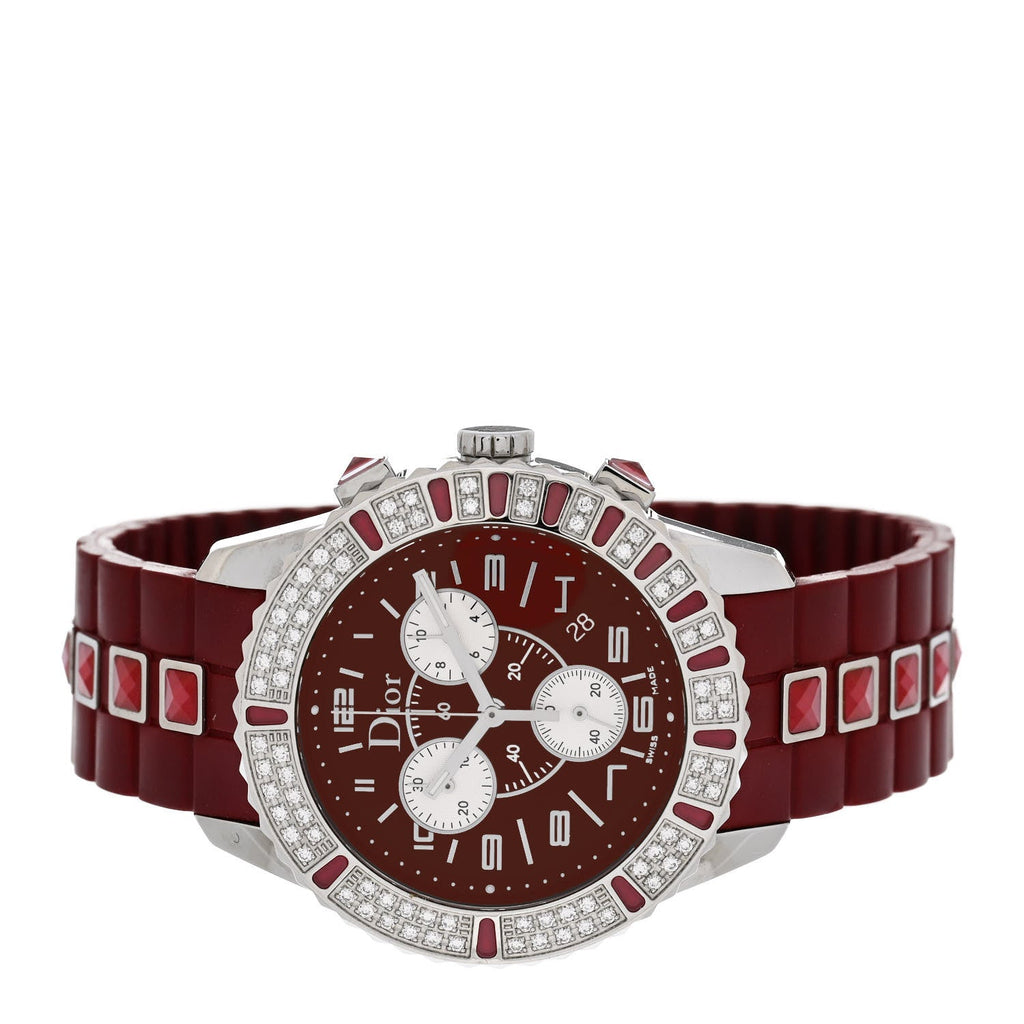 Stainless Steel Diamond Pave Sapphire 38mm Christal Chronograph Quartz Watch Red