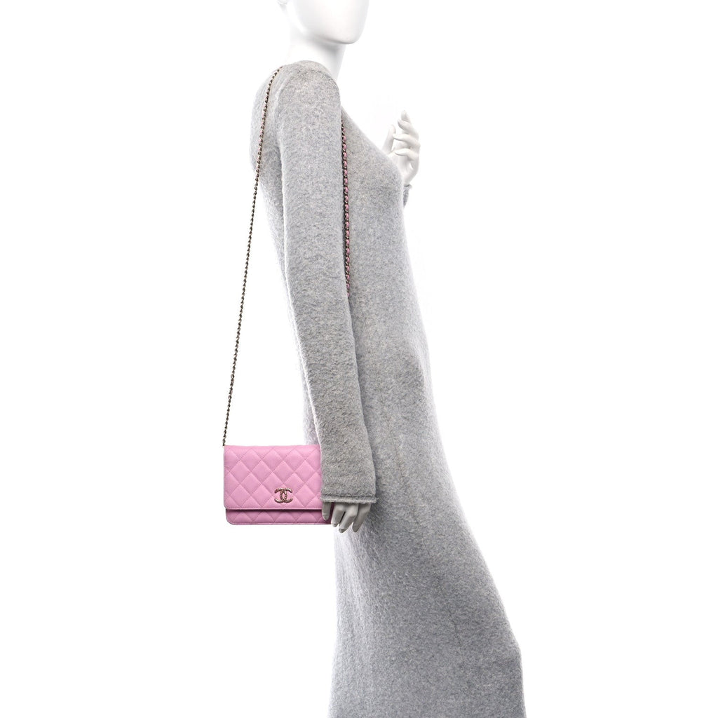 Caviar Quilted Perforated Metal CC Wallet On Chain WOC Lilac Light Green