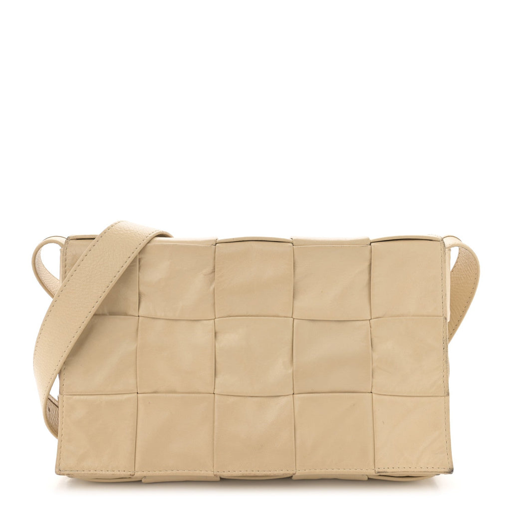 Paper Calfskin Maxi Intreccio Cassette Crossbody Bag Beige
