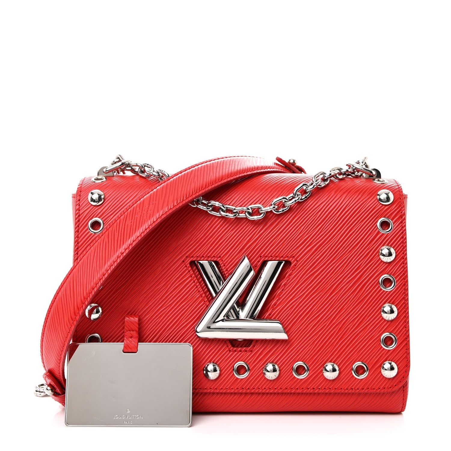 Epi Studded Twist Shoulder Bag MM Coquelicot