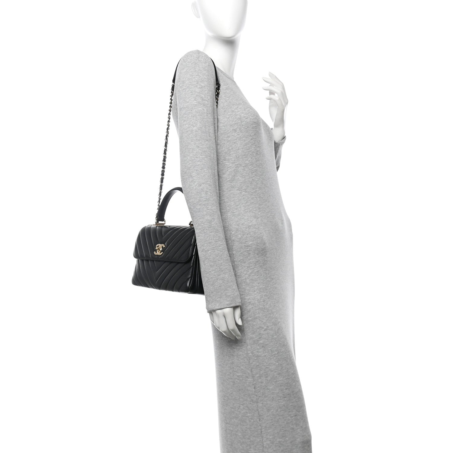 Lambskin Chevron Quilted Small Trendy CC Dual Handle Flap Bag Black